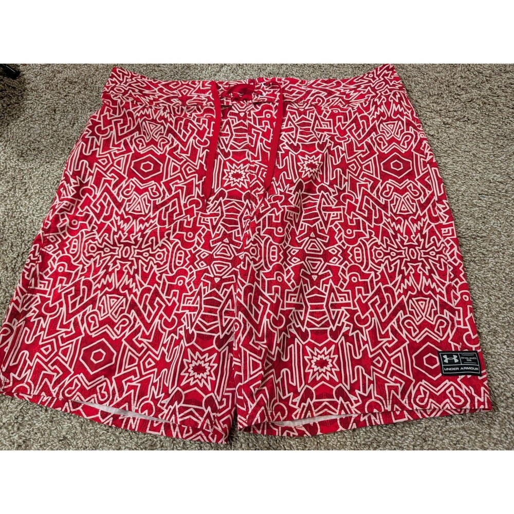 Under Armour Board Shorts Swim Trunks Mens 38 Heatgear Loose Red Not Lined